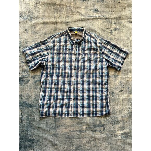 Eddie Bauer Blue Plaid Seersucker Button Front Short Sleeve Shirt XXL - Picture 1 of 8